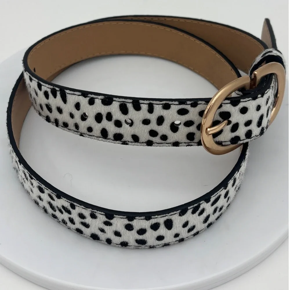NEW Animal Print Belt Calf Hair Leopard Double C Cheetah Gold Buckle Black White